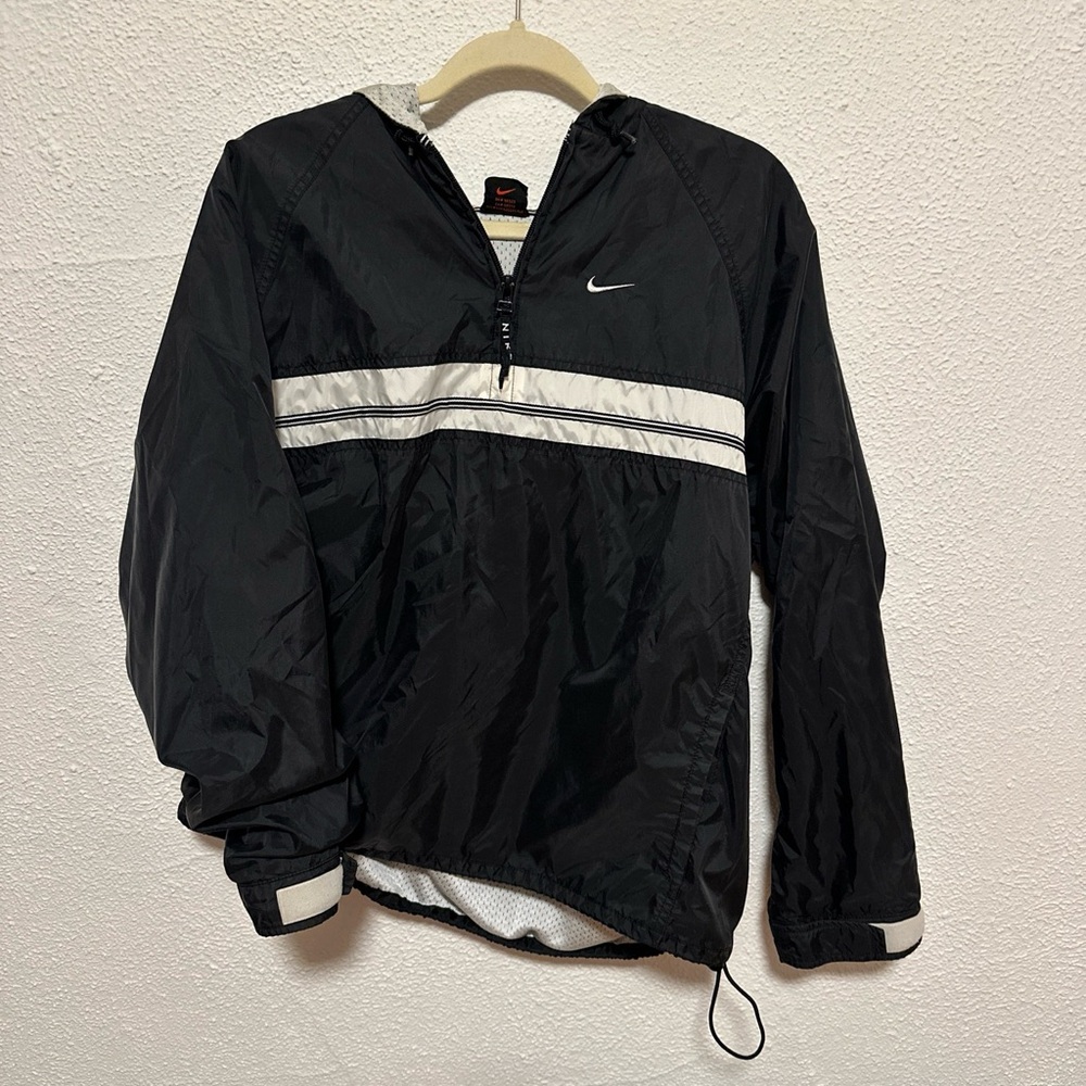 Nike Windbreaker Jacket Pull Over Black White Swoosh Women’s Large Vintage